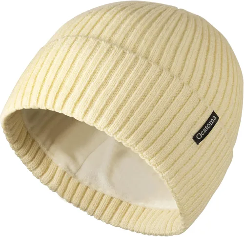 Vista 19 de Ocatoma Gorro para hombre y mujer, cálido gorro de invierno tejido con puños, suave y cálido, gorro de esquí unisex Camello gris