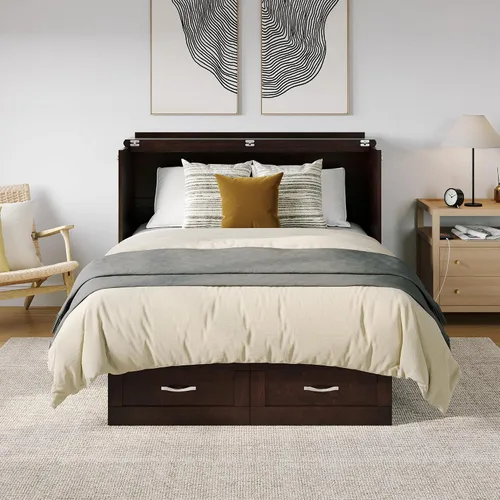 Vista 4 de AFI, Monroe - Cofre de cama matrimonial Murphy con colchón y cajón de 6 pulgadas, color espresso