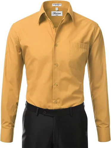 Vista 2 de Berlioni Italy Camisa de vestir de manga larga sólida para hombre