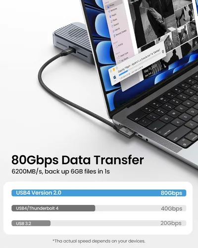 Vista 2 de Silkland Cable USB 4 de ángulo recto de 80Gbps para Thunderbolt 5, 1FT, ancho de banda de 120Gbps para 16K/Doble 8K, 240W, cable de video USB C