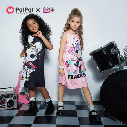 Vista 4 de L.O.L. Surprise! Vestido de manga corta con estampado de dibujos animados para niños y niñas, vestido casual de verano