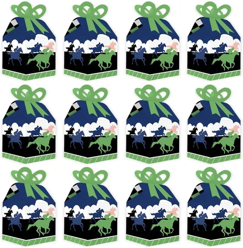 Vista 4 de Big Dot of Happiness Kentucky Horse Derby - Cajas de regalo cuadradas - Cajas de lazo para fiesta de carreras de caballos - Juego de 12