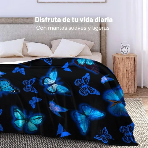 Vista 4 de Manta de mariposas azules, manta de franela ultra suave, hermosa manta de mariposa, regalos para adultos y niños, 50 x 40 pulgadas
