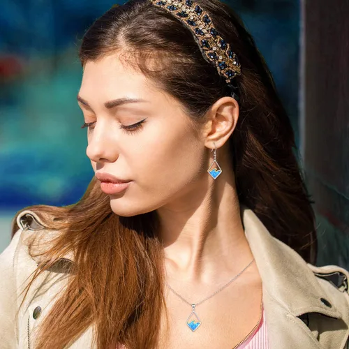 Vista 6 de YAFEINI Collar de plata de ley con diseño de océano con diseño de olas de océano, collar de dólar de arena con dije de ópalo creado para mujeres