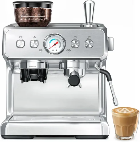 Vista 9 de COWSAR Máquina de café expreso de doble caldera con molinillo, máquina automática de espresso de 20 bares, varita de vapor espumador de leche
