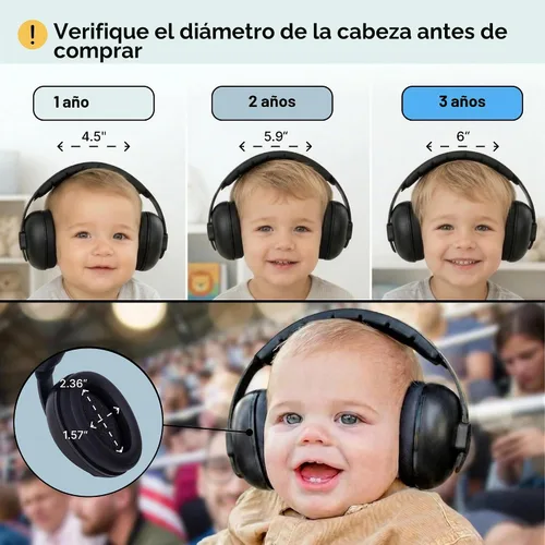 Vista 3 de Friday 7Care Auriculares para bebé, protección de oídos para bebé, auriculares con cancelación de ruido con diadema ajustable para edades de 0 a 24