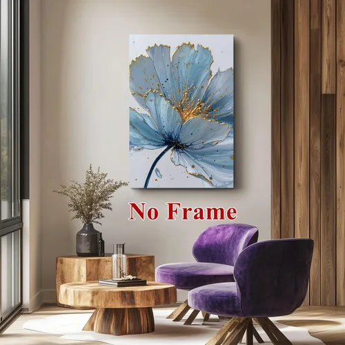 Vista 7 de Pintura botánica azul, estética, imágenes botánicas, elegante póster con estampado floral, arte de pared floral floreciente, cuadro de flores azules