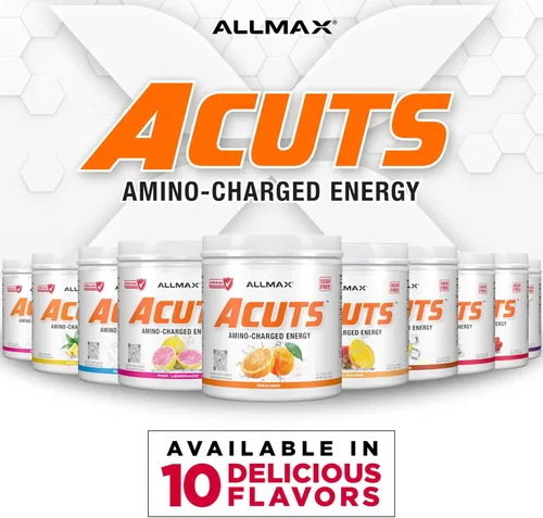 Vista 8 de ALLMAX A:CUTS Bebida energética cargada de aminoácidos, sabor frambuesa azul - 210 g - con cafeína, extracto de café verde, L-carnitina y 2000 mg
