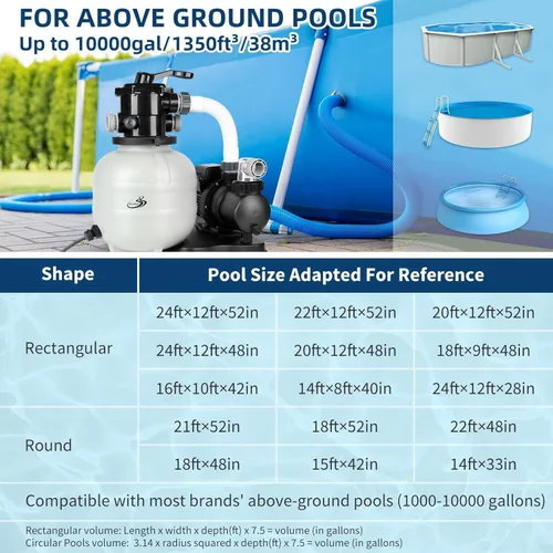 Vista 6 de BlueBay Bomba de filtro de arena de 13 pulgadas, 1/3 HP 1850 GPH con temporizador, válvula de 7 vías y cesta coladora para piscinas sobre el suelo