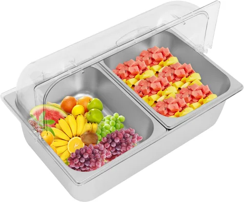 Vista 3 de Recipiente de acero inoxidable para servir alimentos para encimera, contenedor de servir alimentos con tapa, servidor de condimentos con cucharas