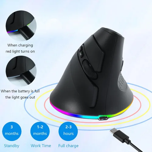 Vista 4 de Ratón inalámbrico, mouse ergonómico vertical 2.4G Bluetooth modo dual 3 DPI recargable conecta múltiples dispositivos, mouse vertical 6 botones
