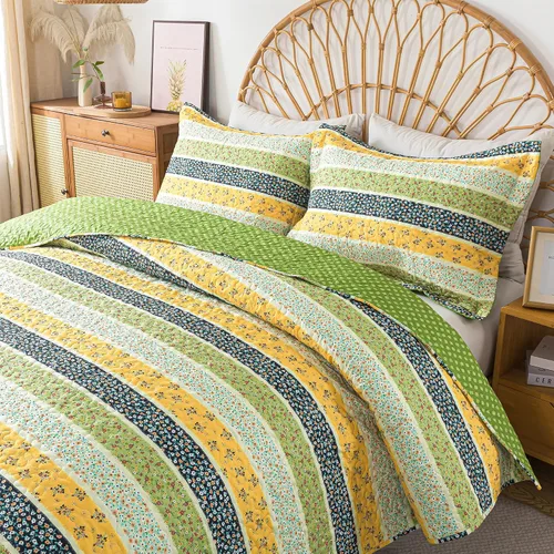 Vista 41 de Juego de cama de dos piezas, tamaño individual, de microfibra, reversible, de retazos, estilo floral, todas las estaciones, patrón de porcelana azul