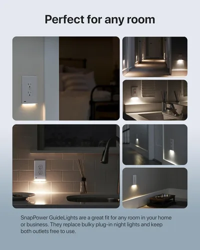 Vista 6 de SnapPower Guidelight, placa cobertor de salida con luces de noche LED
