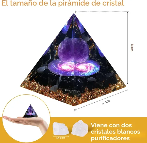 Vista 2 de Hopeseed Pirámide de orgón para energía positiva, amatista de orgonita y obsidiana pirámides de cristal curativo para reducir el estrés