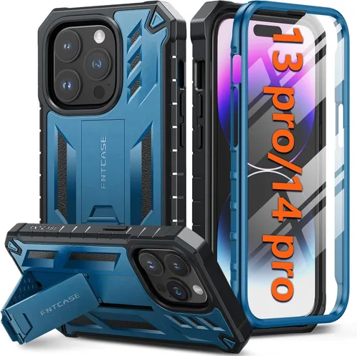 Vista 10 de FNTCASE Funda para iPhone 14-Pro: Fundas para iPhone 13 Pro Funda de protección de grado militar a prueba de caídas con soporte TPU resistente