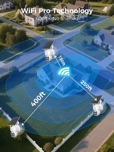 Vista 2 de Cámara de seguridad solar inalámbrica WiFi Pro para exteriores, visión nocturna a color de 4 MP, detección de movimiento AI/PIR, 360 PT, audio de 2