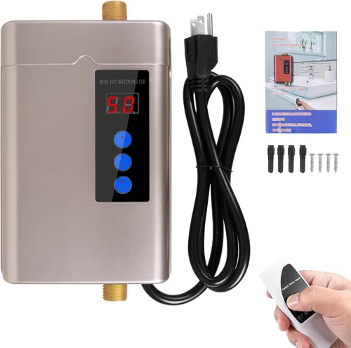 Vista 8 de Calentador de agua eléctrico sin tanque, pequeño calentador de agua instantáneo para fregadero de cocina, 3000 W 110 V, con pantalla digital LCD