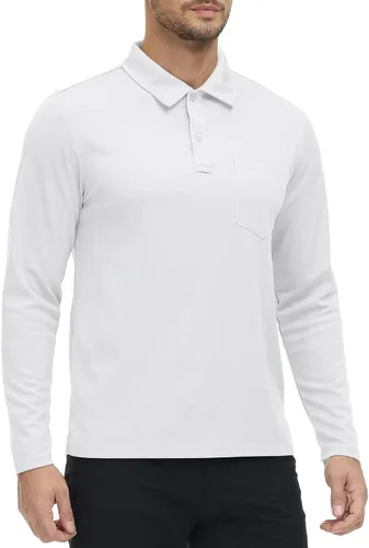 Vista 3 de Rdruko Polo para hombre con bolsillo de manga larga de secado rápido para golf al aire libre con cuello