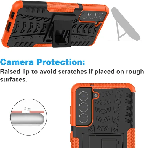 Vista 8 de Asuwish Funda de teléfono para Samsung Galaxy S21 FE 5G con protector de pantalla de vidrio templado y soporte delgado, híbrida, resistente, funda