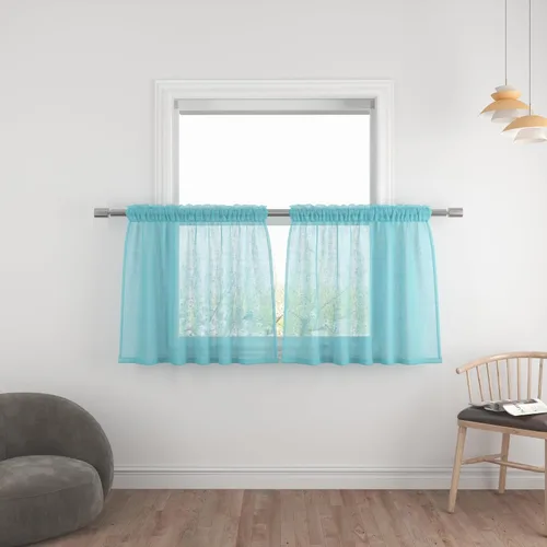 Vista 52 de UPOPO Paneles de Cortina Beige Pequeños Cortinas Transparentes de Gasa de 16 Pulgadas de Largo Cortinas de Cocina de Voile con Textura de Lino