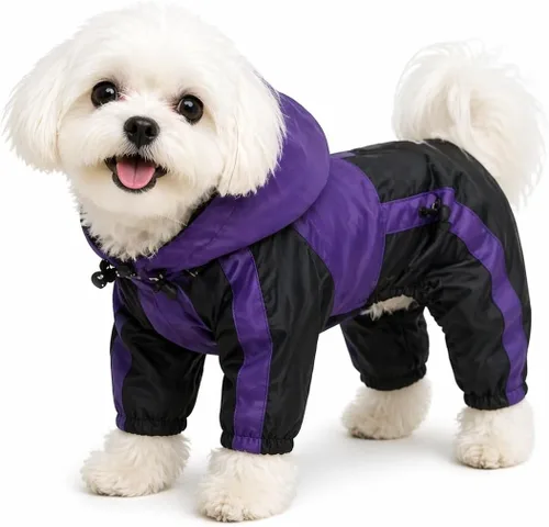 Vista 18 de Ropa para mascotas, abrigo impermeable de nailon para mascotas, chaqueta de lluvia adorable con capucha perfecta para razas de perros pequeños, Verde