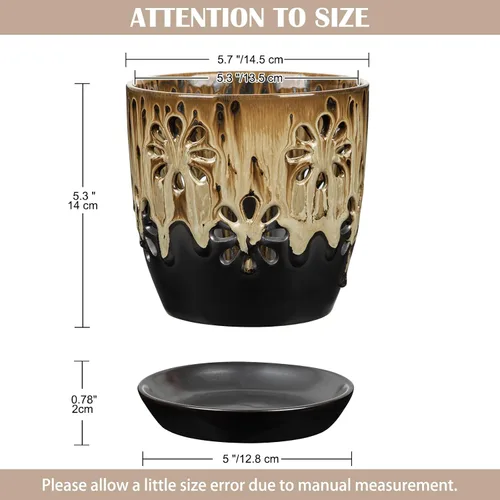 Vista 2 de Ollas de orquídeas de 6 pulgadas con agujeros Brown Black Ceramic Orchid Pot para trasplante marrón y negro