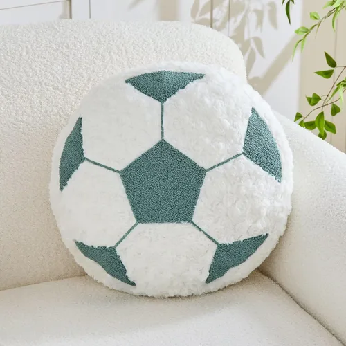 Vista 8 de Cojín redondo de fútbol de fútbol, suave y esponjoso, almohada decorativa de felpa para decoración de habitación (negro, 12 pulgadas)