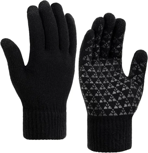 Vista 2 de TOBEHIGHER Guantes de invierno Guantes para mujer para clima frío, guantes de invierno para pantalla táctil, guantes de punto de lana de alpaca