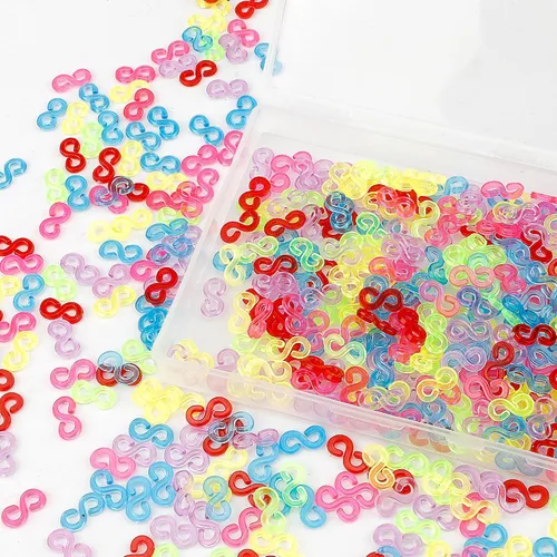 Vista 9 de Clips S, 500 piezas en caja, transparentes, clips de banda de plástico de goma, pulseras kit de recarga de bricolaje, recambios de conectores