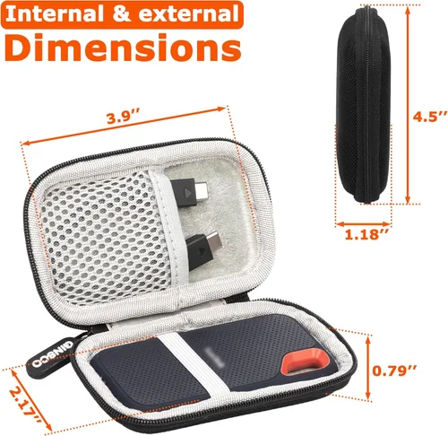Vista 7 de Ginsco Funda ultracompacta exclusiva para SSD portátil Sandisk Extreme E30/E61, compatible con SanDisk Extreme Portable 500G/1TB/2TB/4TB/8TB, funda