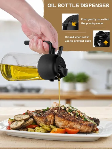Vista 4 de Utensilios de cocina pulverizador de aceite para cocinar, 2 piezas, dispensador de aceite para cocina, dispensador de aceite 2 en 1 y rociador