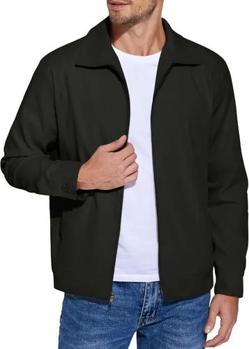 Vista 11 de COOFANDY Chaqueta ligera con cremallera para hombre Eisenhower para trabajo, oficina, casual, para golf