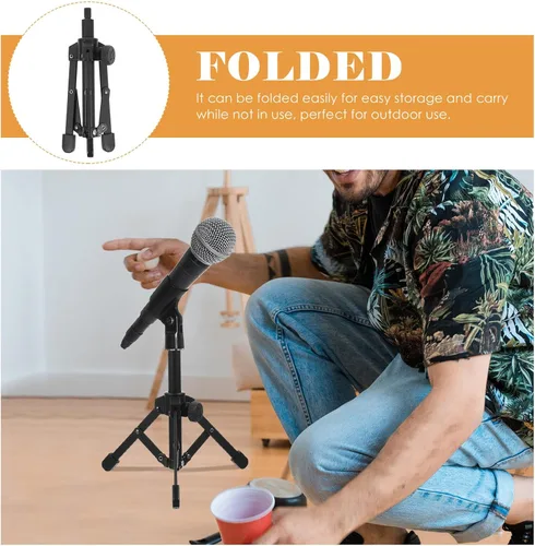 Vista 4 de ABOOFAN Soporte de micrófono de escritorio de metal, soporte de trípode, soporte de micrófono de mesa compacto y estable para grabación de estudio