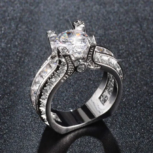 Vista 4 de Anillo de plata de ley 925 para mujer, topacio blanco, circonita cúbica, diamante, elegante, eternidad, compromiso, boda, talla 6-10