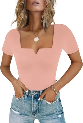 Vista 17 de Chunpin Body de manga larga para mujer, cuello cuadrado, muesca, cuello en V, traje de cuerpo de doble forro para salir, trajes de tanga Slim Fit