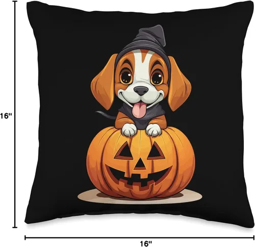 Vista 4 de Spooky Beagle Halloween Beagle - Almohada divertida de Halloween con sombrero de bruja para perro, 16 x 16 pulgadas, multicolor