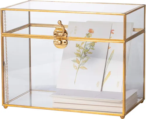 Vista 9 de NCYP - Caja pequeña para tarjetas de vidrio sin ranura con tapa para recepción de boda, sobre, recuerdo, 9.8 x 5.6 x 7.7 pulgadas, decoración