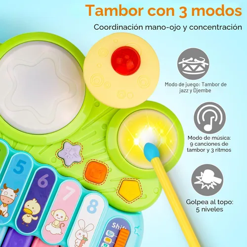 Vista 5 de Juguetes Musicales para Bebés 3 en 1 Piano Teclado Xilófono Juego de Tambores para Niñas y Niños de 1 Año Juguetes Edad 2 Años Instrumento Musical