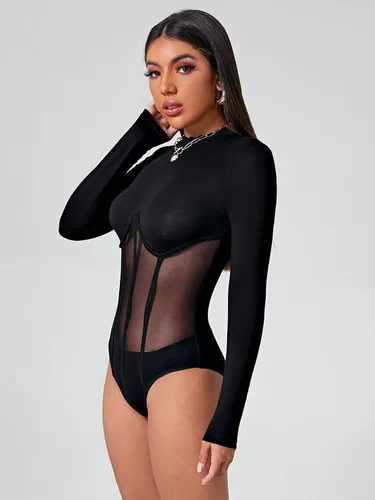 Vista 4 de Floerns Body de malla transparente con cuello alto falso para mujer