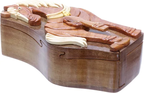 Vista 2 de Caja de rompecabezas secreta de madera hecha a mano con forma de caballo