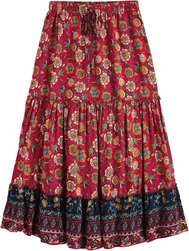 Vista 8 de Milumia Women Boho Vintage Floral Print Long Skirt Summer Tiered Maxi Skirt