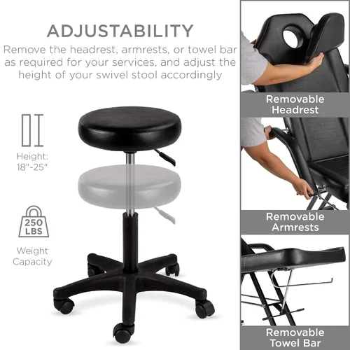 Vista 5 de Nueva camilla/silla de masajes, para barberías, tratamientos de belleza, faciales, tatuajes, equipo para salón, incluye banquito