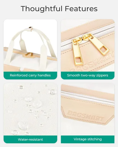Vista 7 de BAGSMART Bolsa de lona para viajes, bolsas vintage de fin de semana para mujer, Beige