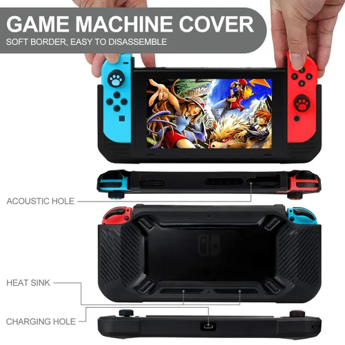 Vista 4 de Switch Accessories Bundle, Kit with Carrying Case, Protective Case with Screen Protector, Compact Playstand,Game Case, Joystick Cap, Charging Dock