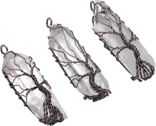 Vista 6 de VadiForest Natural Healing Crystal Stone Tree of Life Wire Wrapped Pendant Necklace Reiki Gemstone Quartz Wand Heart Necklace Women Girl Jewelry for
