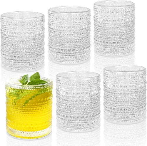 Vista 7 de Vasos de cóctel de 10 onzas, juego de 6 vasos de copa, cristalería vintage, vasos de vidrio texturizado, vasos de burbujas, vasos de agua, juego