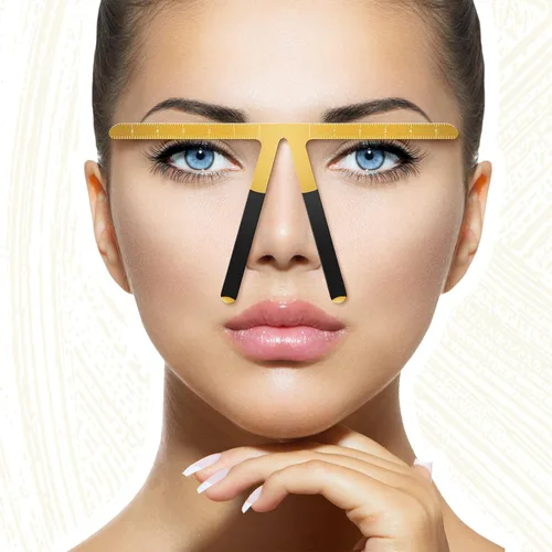 Vista 2 de 2 reglas de cejas regla de posicionamiento de 3 puntos, pinza de relación dorada para cejas, regla de microblading para cejas, herramienta