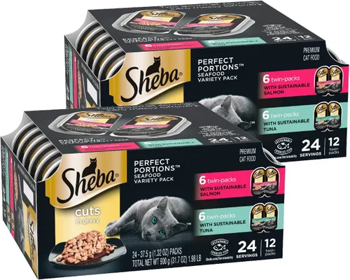 Vista 20 de Sheba SHEBA PERFECT PORTIONS Comida suave y húmeda para gatos Cortes en salsa Paquete de variedad de plato principal de atún y pollo asado, (6) 2.6