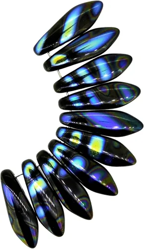 Vista 3 de Cuentas de cristal checas, dos agujeros, 0.197 in x 0.630 in, rayas Jet AB, 25 cuentas