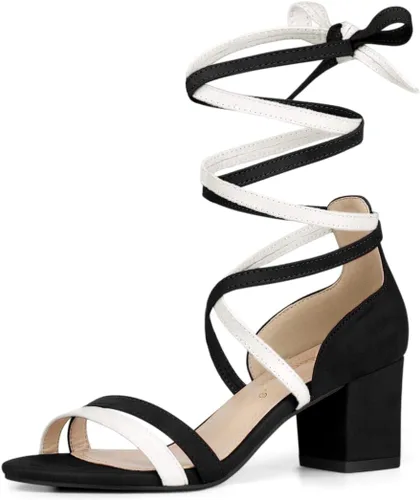 Vista 17 de Allegra K Sandalias con cordones y tacón de bloque de color con punta Beige